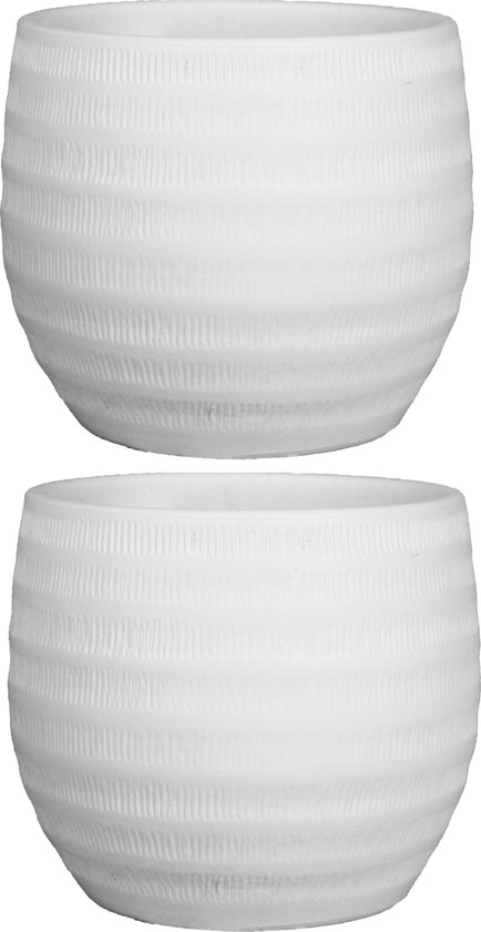Floran Bloempot Lena - wit - mat - geribbeld - keramiek - 24 x 21 cm - plantenpotten binnen