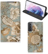 Smart Cover geschikt voor Samsung Galaxy S21 Plus Vintage Bird Flowers