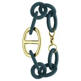 Lucardi Dames Donkerblauwe armband met stalen goldplated hanger - Armband - Staal - Goudkleurig - 20 cm