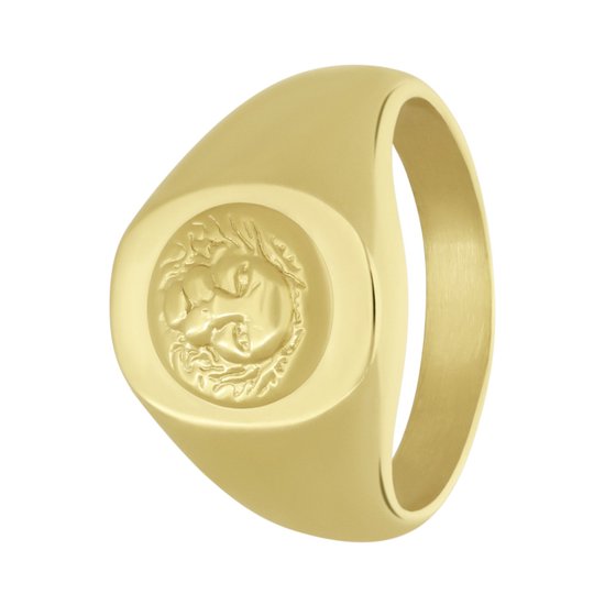 Lucardi - Gerecycled stalen goldplated ring met leeuw