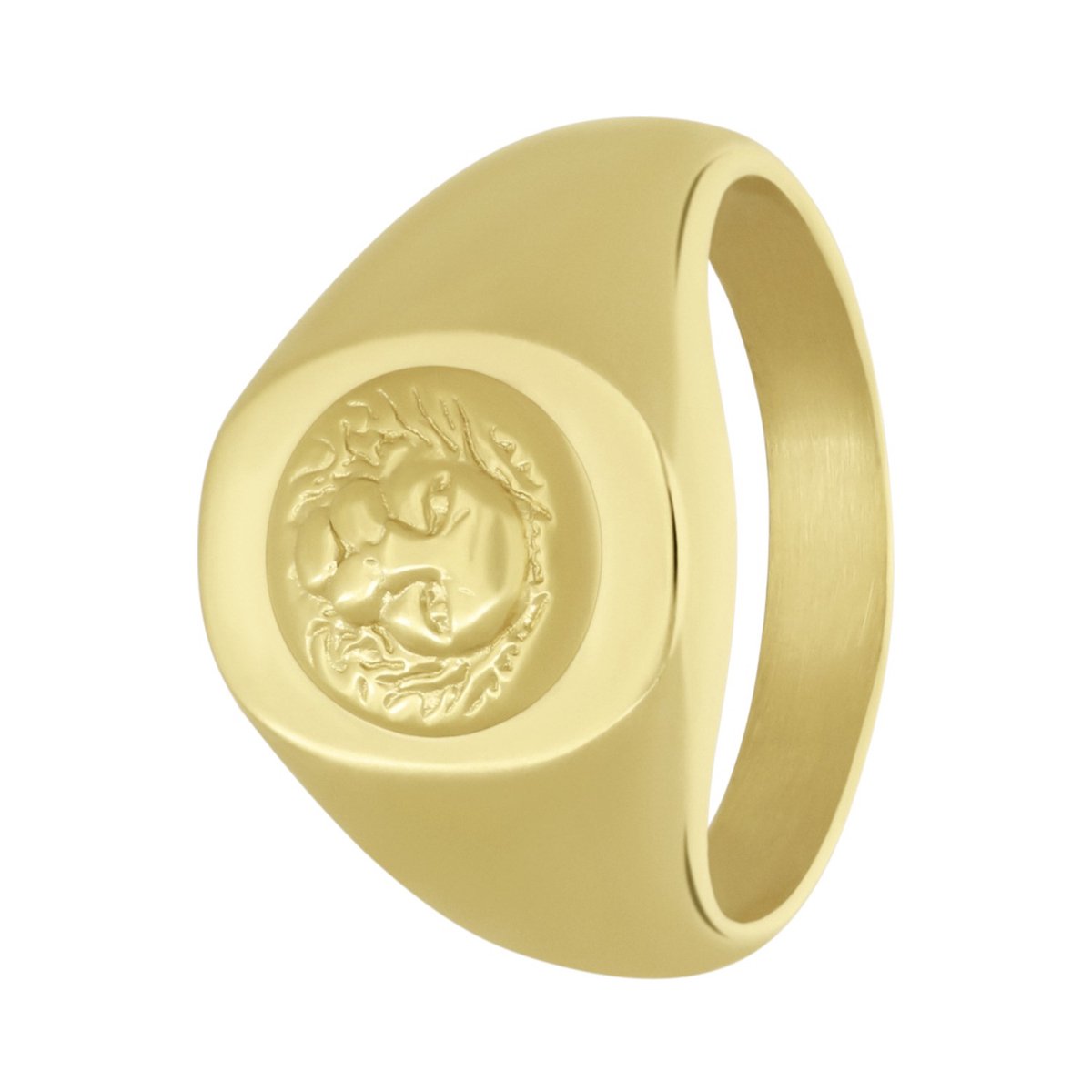Lucardi Heren Gerecycled stalen goldplated ring met leeuw - Ring - Staal -  Goudkleurig... | bol