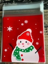Kleine Inpakzakjes Doorzichtig – Sneeuwpop rood  / Christmas / Oud & Nieuw - Goud - Happy New Year - Traktatiezakjes - Uitdeelzakjes - Verjaardagzakjes - Feestzakjes - Inpakzakken - Zakjes | Traktatie - Kado - Leuk verpakt