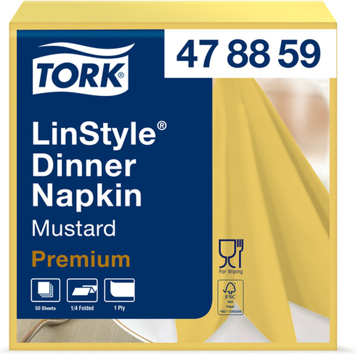 Goedkoopste Dinnerservetten Tork LinStyle® 1/4-vouw 1-laags 50st mosterdgeel 478882 - 12 stuks