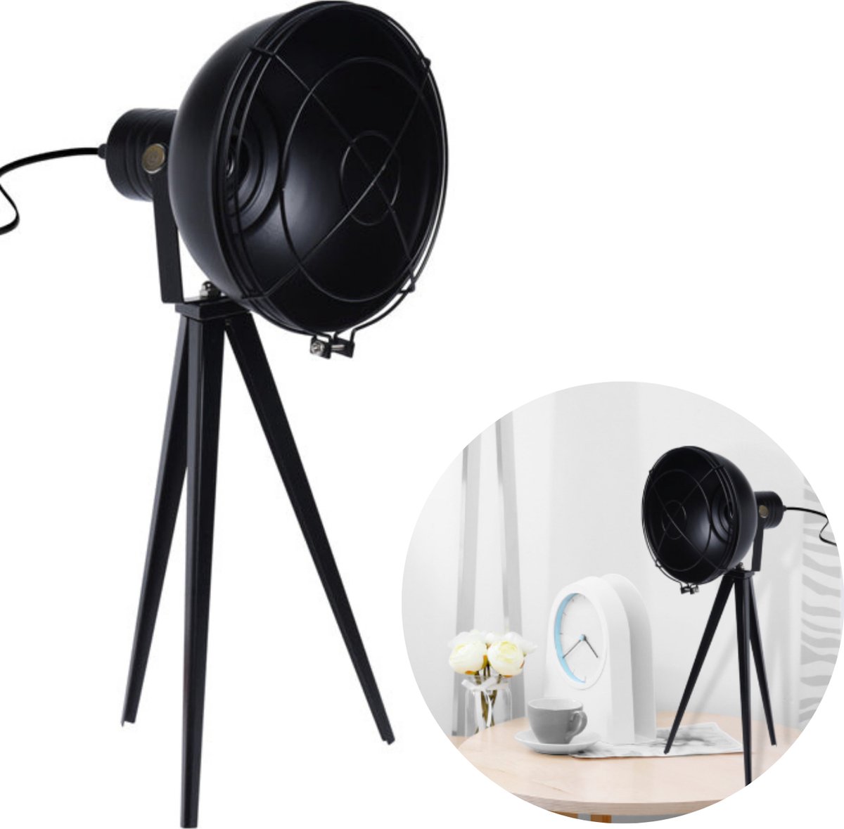 Cheqo® Luxe Tafellamp - Bedlamp - Lamp - Sfeerverlichting - Spotlight - ø20cm - 52cm Hoog - Adapter - Mat Zwart