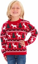 Kersttrui voor kinderen - Rendieren en Kerstbomen - Voor jongens of meisjes - maat 5/6 jaar - foute kersttrui kind
