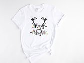 Lykke Christmas T-Shirt | Kerst | Merry and Bright | Mannen - Vrouwen - Unisex | Katoen | Wit | Maat XL