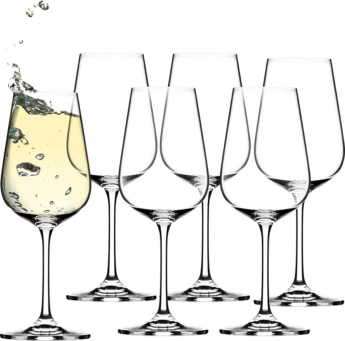 KADAX Witte wijnglazen van kristalglas, set van 6, 360 ml, wijnglazen met lange steel, elegante en eenvoudige wittewijnkelk voor thuis, feest, hoogwaardige kwaliteit