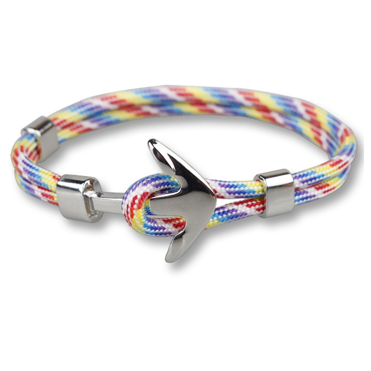 Regenboog - Zilveren Anker - Luxe rope armband voor heren en dames - Outdoor Milano line - Cadeau - Geschenk - Voor Man - Vrouw - Armbandje - Jewellery