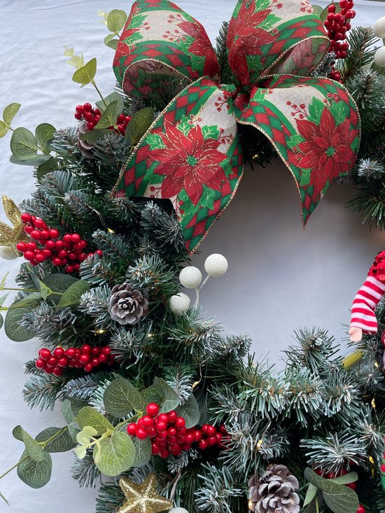 vidaXL Kerstkrans met LED-lampjes 60 cm PVC zwart