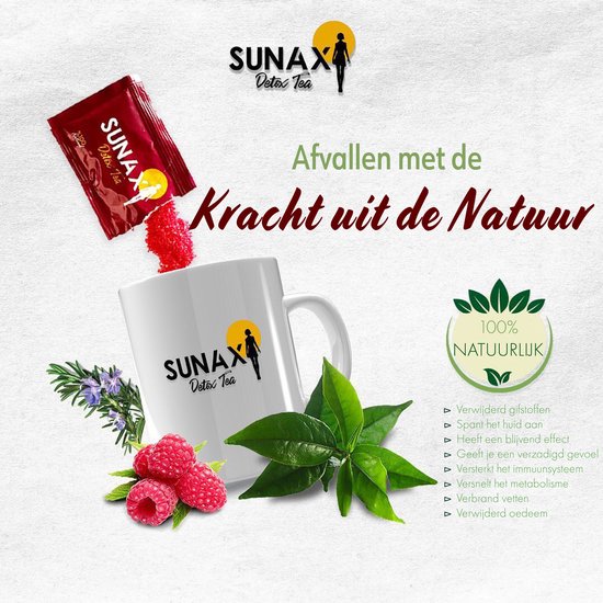 SUNAX Detox&Afslank Tea - 100% Natuurlijk - 60theezakjes - Verbrand vetten - Verminderd eetlust - Verwijderd gifstoffen - SUNAX