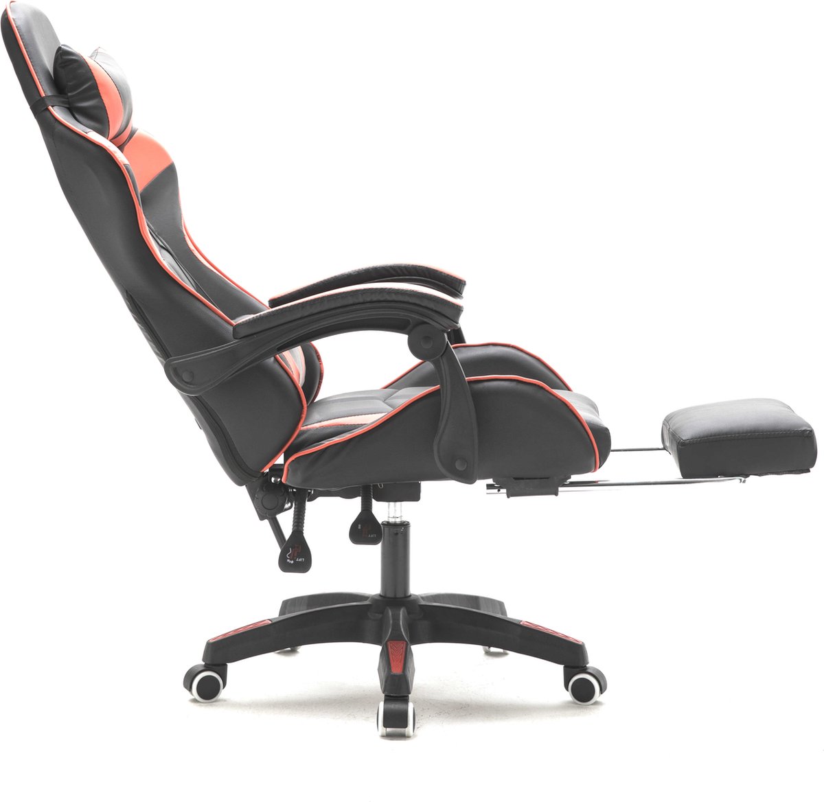 Afbeelding 3 van VDD Gaming - Gamestoel - Gamestoel met Voetsteun - Gamestoel Rood - Gaming Stoel - Bureaustoel gaming - Ergonomische Bureaustoel - Met Nekkussen & Verstelbaar Rugkussen - Met Voetsteun - Ergonomische Game Stoel - Draaistoel - Rood & Zwart