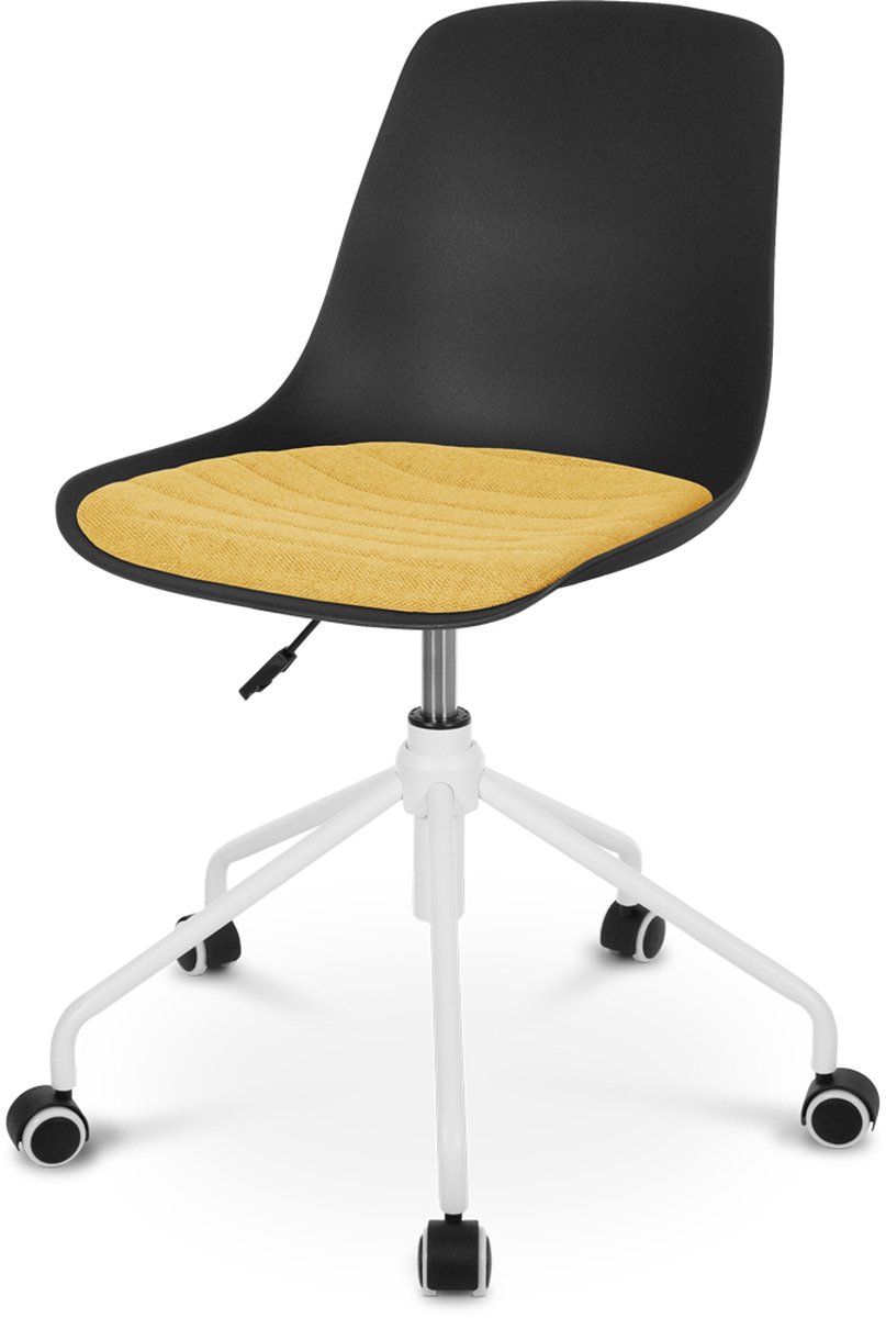 Nout-Liv bureaustoel zwart met okergeel zitkussen - wit onderstel
