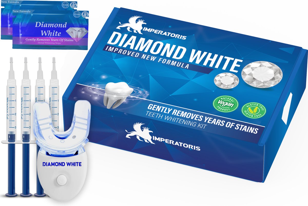 Diamond White | Tandenbleekset– Inclusief Teeth Whitening Strips - Tandenbleek Strips – 3D LED – Wittere Tanden