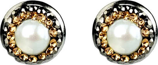 Zoetwater parel oorbellen Bright Pearl Gold Small - oorknoppen - echte parels - wit - goud - zwart