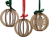 Décorations de Noël 'Flocons de neige' - 3 pièces - puzzle / bricolage - bois de bouleau et ruban