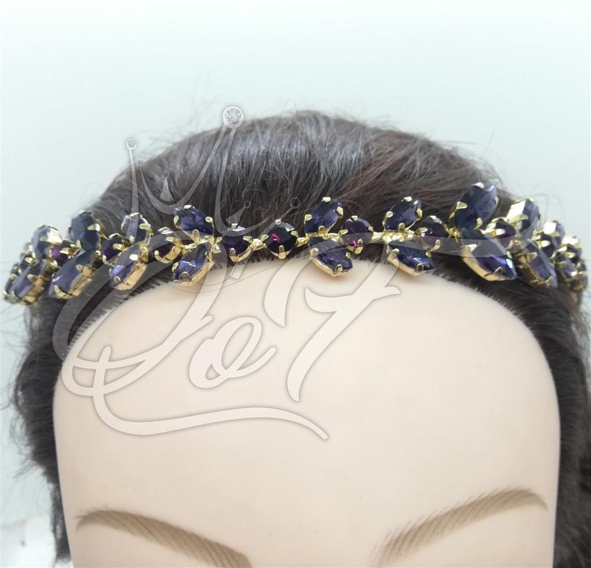 Kroon - Haarband - 18K Goud - Paarse Swarovski® Kristal - 34cm
