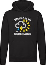 Welkom in Nederland Hoodie | Slecht weer | Weerbericht | Weervoorspelling | Holland | Regen | Zon | Bliksem | Sneeuw | Bewolking | Trui | Unisex