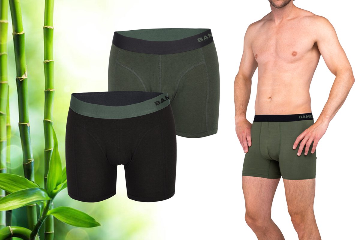 Bamboo Essentials - Boxershort Heren - Bamboe - 2 Stuks - Groen/Zwart - XL - Ondergoed Heren - Heren Ondergoed - Boxer - Bamboe Boxershorts Voor Mannen