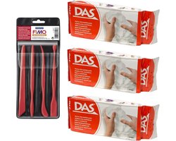 Witte boetseerklei van DAS 3 x 500 gram inclusief boetseer gereedschap setje - Hobby boetseer klei met gereedschap