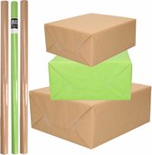 6x Rollen kraft inpakpapier/kaftpapier pakket bruin/groen 200 x 70 cm/cadeaupapier/verzendpapier/kaftpapier