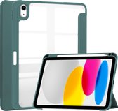 Case2go - Tablet hoes geschikt voor Apple iPad 10 10.9 (2022) - Transparante Case - Tri-fold Back Cover - Met Pencil Houder en Auto Wake/Sleep functie - Donker Groen