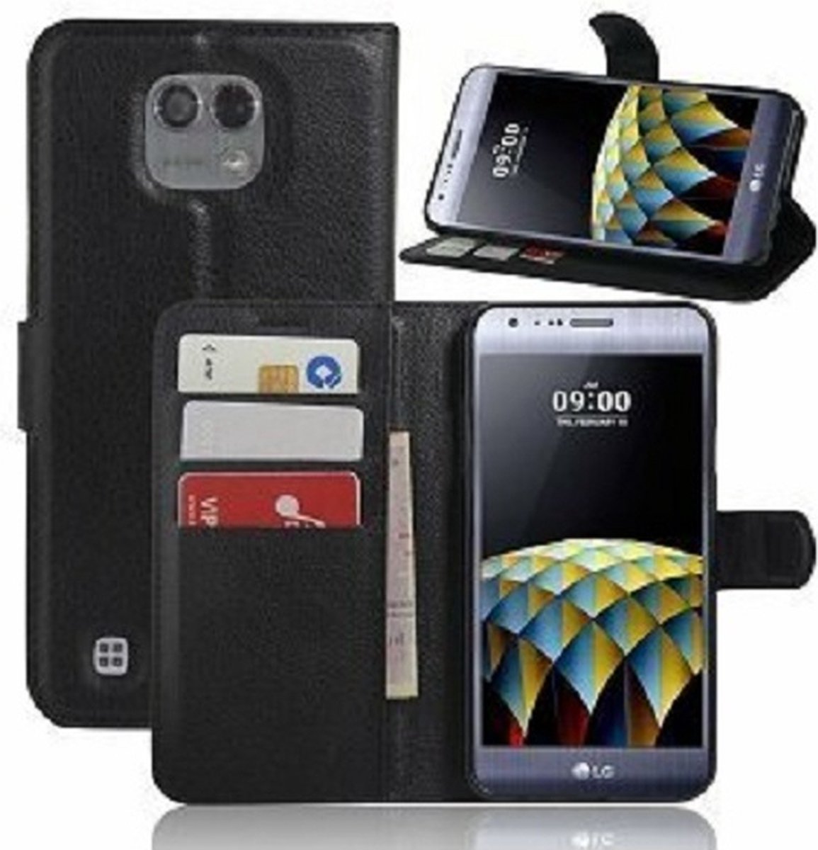 LG X Cam Hoesje Met Pasjeshouder Bookcase Zwart