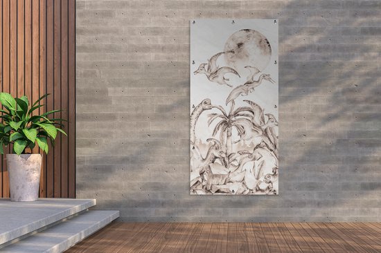 Affiche de clôture Dino - Enfants - Jungle - Plantes - Kids - 100x200 cm - Toile de jardin