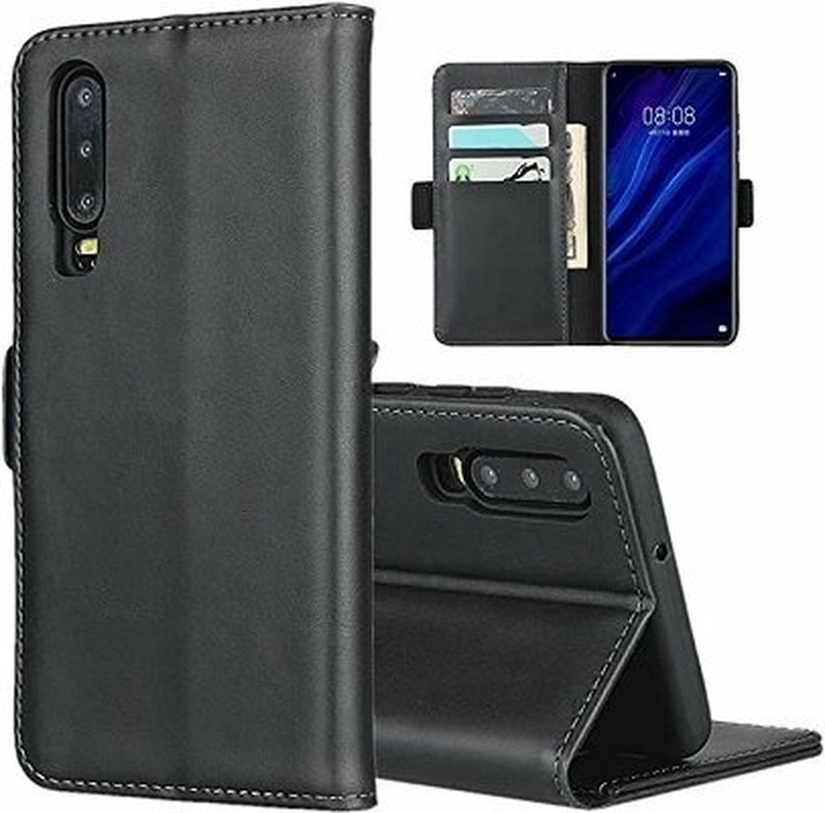 Huawei P30 Hoesje Met Pasjeshouder Bookcase Zwart