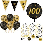 100 Jaar Verjaardag Decoratie Versiering - Feest Versiering - Swirl - Folie Ballon - Vlaggenlijn - Ballonnen - Man & Vrouw - Zwart en Goud