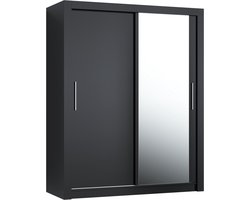 Pro-meubels - Kledingkast Miami - 160cm - Zwart mat - Met spiegel - Garderobekast - Slaapkamer - Schuifdeur
