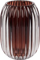 Luxe Theelichthouder - Geribbeld Glas - Bruin