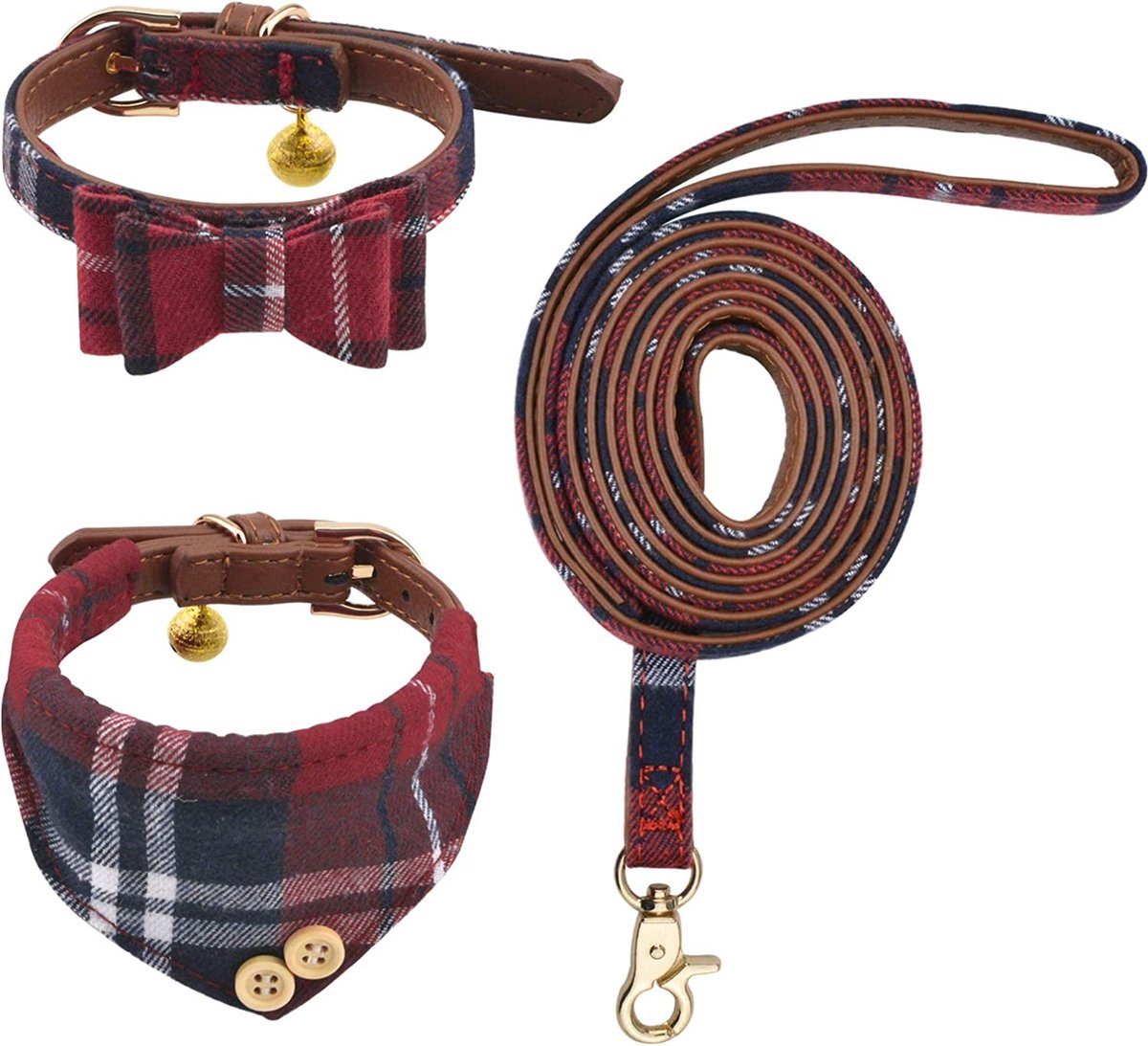 HACRAHO Vlinderdas Hondenhalsband met riem, 3 STKS Verstelbare Puppy Halsbanden...