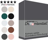 Droomtextiel Katoen - Satijnen Hoeslaken Antraciet - Eenpersoons - 70x200 cm - Hoogwaardige Kwaliteit - Super Zacht - Hoge Hoek -