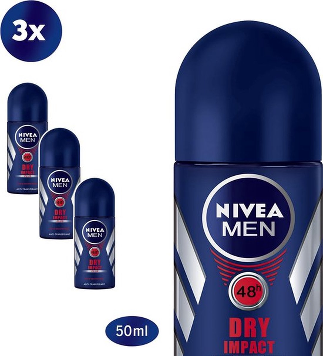 NIVEA MEN Dry Impact Deodorant Roller - 3 x 50 ml - Voordeelverpakking - NIVEA