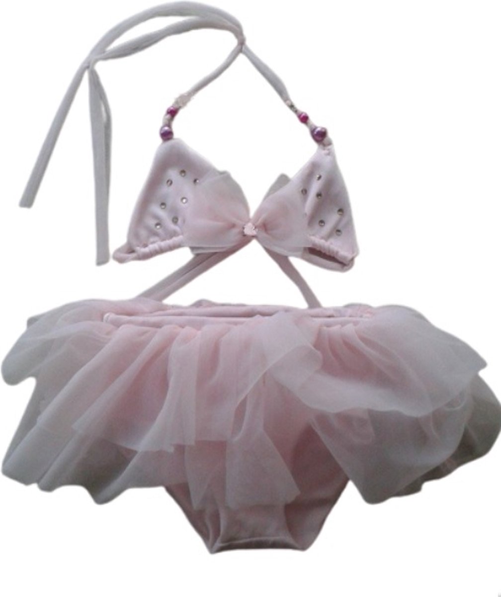 Maat 146 Bikini roze met tule en steentjes badkleding baby en kind zwemkleding
