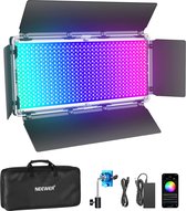 Neewer® - 960 SMD RGB LED-licht Met app Bediening - CRI95+/3200K-5600K / Helderheid 0-100% - 9Toepasbare Scènes met LCD Scherm U Houder - Barndoor Metalen Behuizing voor Fotografie