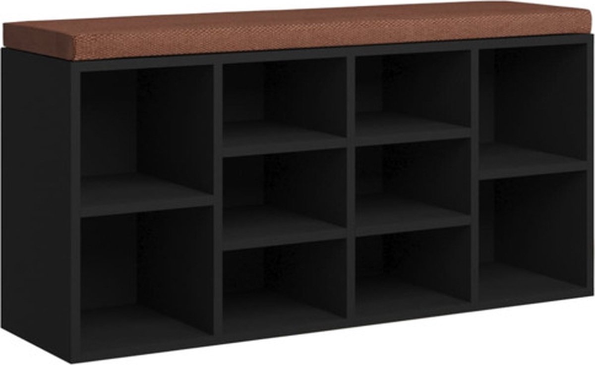 vidaXL Schoenenbank - 103x30x48 - cm - bewerkt - hout - zwart
