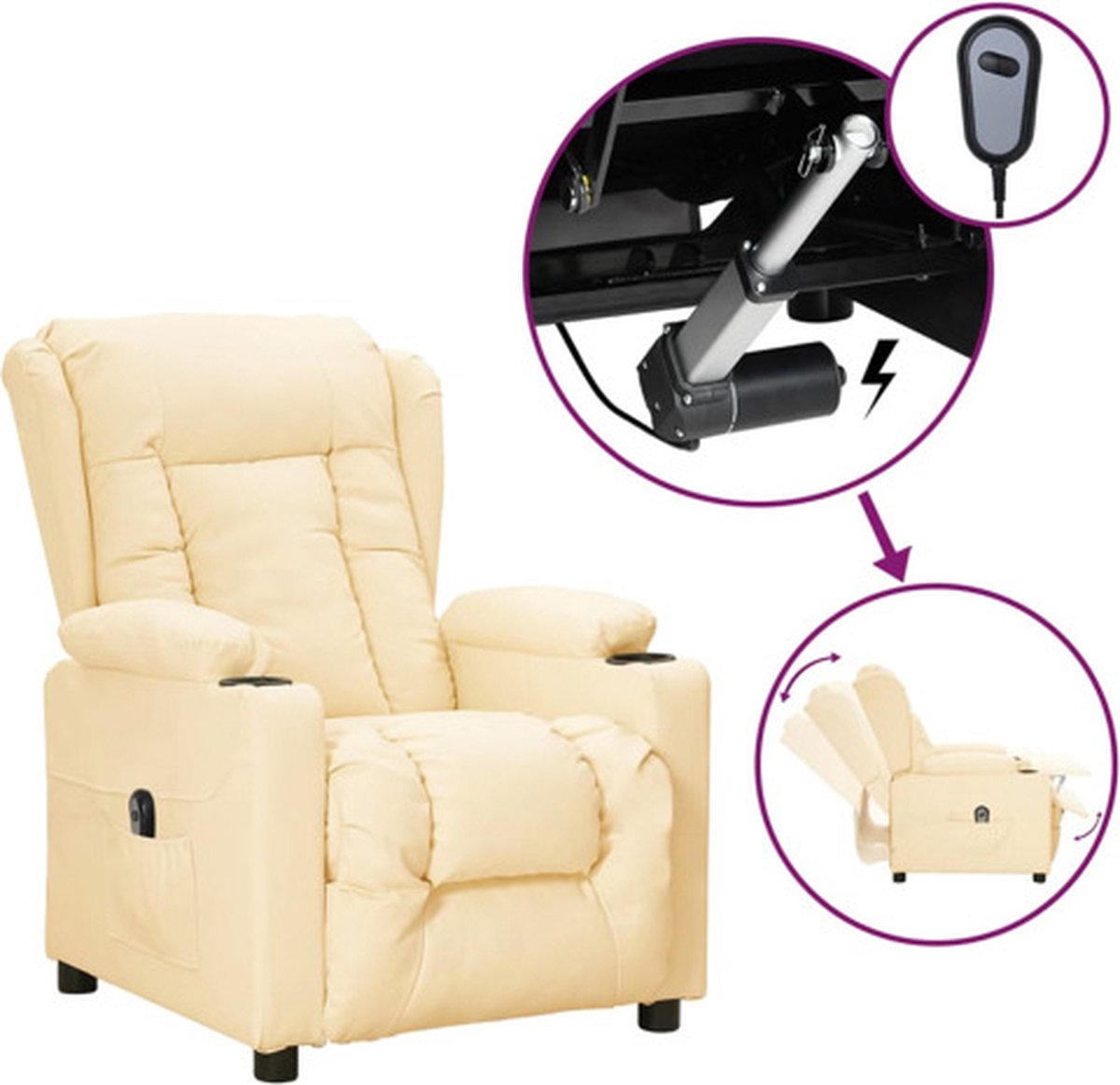 vidaXL Fauteuil - elektrisch - verstelbaar - kunstleer - crèmekleurig