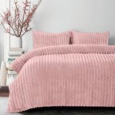 Teddy rib fleece dekbedovertrek - roze - Eenpersoons
