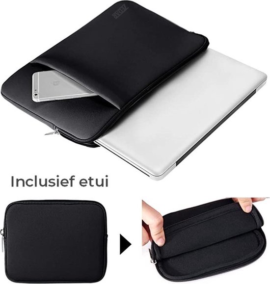 Laptop Sleeve 14 inch + Etui (Macbook hoes) zwart van ZEDAR - Zedar