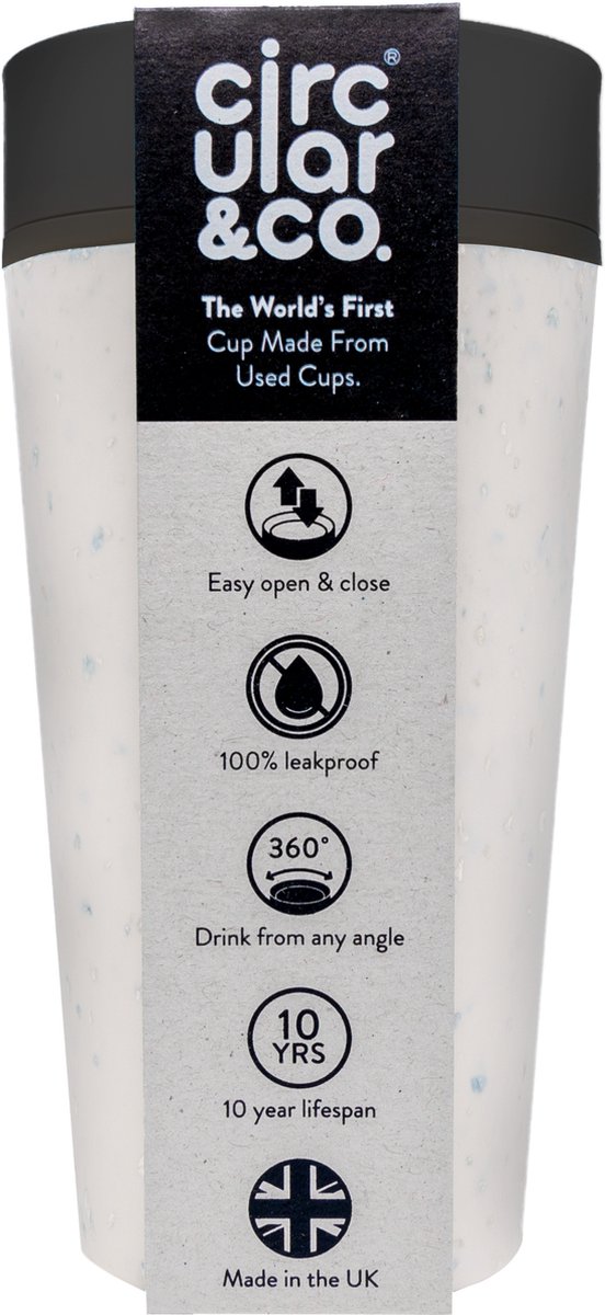 Circular&Co. herbruikbare to go koffiebeker (rCUP) crème/zwart 12oz/340ml