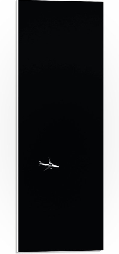 WallClassics - PVC Schuimplaat- Wit Vliegtuig op Zwarte Achtergrond - 20x60 cm Foto op PVC Schuimplaat