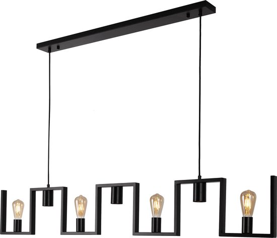 Ylumen - Hanglamp Row 7 lichts - L 158 cm - Zwarte hanglamp - 4x E27 fitting en 3x GU10 – Lange hanglamp -Goed gericht licht op tafel – Hanglamp boven eettafel - Sfeer in de woonkamer – Zwart