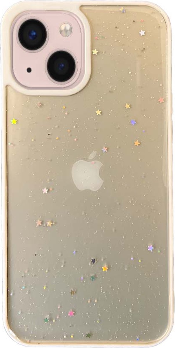 Smartphonica iPhone 13 TPU hoesje doorzichtig met glitters - Wit geschikt voor iPhone 13