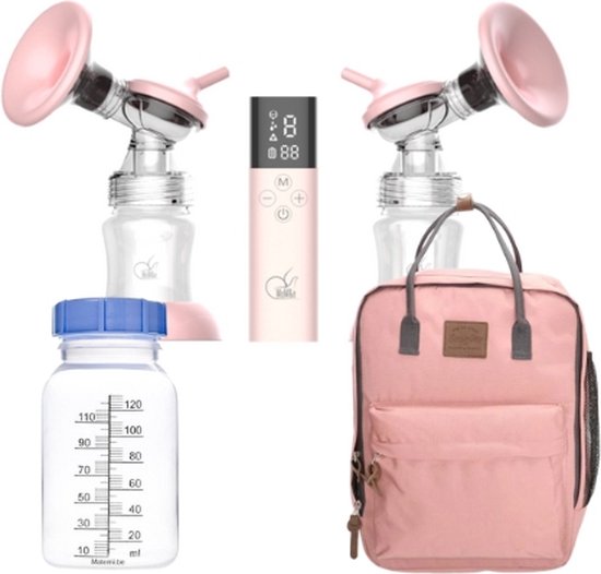  - MoM&e dubbele elektrische borstkolf + kolftas en koeltas - Roze