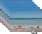 Placemat - Placemats kunststof - Strand - Zee - Schelpen - Zeester - 45x30 cm - 6 stuks - Hittebestendig - Anti-Slip - Onderlegger - Afneembaar