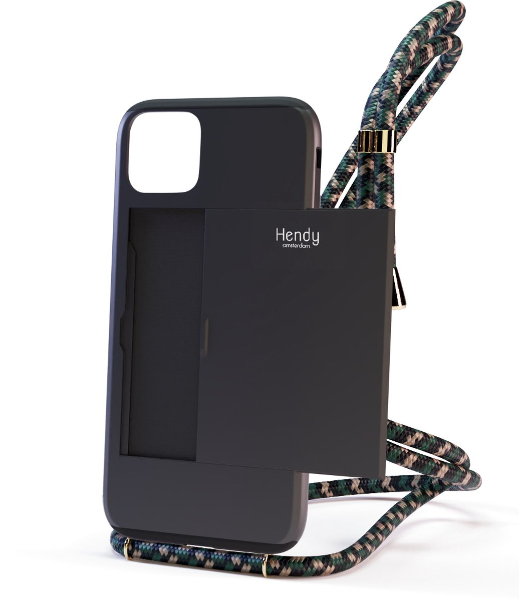 Hendy telefoonhoesje met koord - Sophisticated (ruimte voor pasjes) - Hunter - iPhone 11 Pro