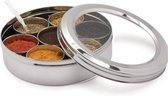 Masala Dabba - Indiaase Kruidenbox - Indian spicebox - stainless steel - roestvrij staal - 21x8cm