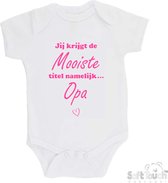 100% katoenen Romper "Jij krijgt de mooiste titel namelijk... Opa" Meisjes Katoen Wit/roze Maat 62/68