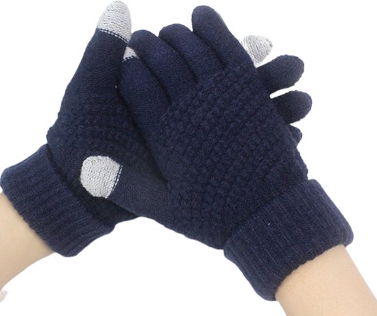 Without Lemon - Unisex - One Size - Winter Touchscreen Handschoenen - Acrylic gebreid - Warm - Navy Blauw